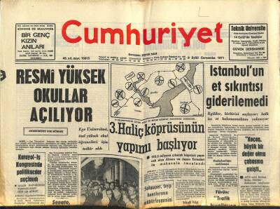 Cumhuriyet Gazetesi 8 Eylül 1971 - Resmi Yüksek Okullar Açılıyor - Harem Dairesi Açıldı GZ121915 - 1