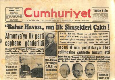 Cumhuriyet Gazetesi - 8 Haziran 1957 - Turhan Feyzioğlu CHPye Kaydoldu GZ110264 - 1