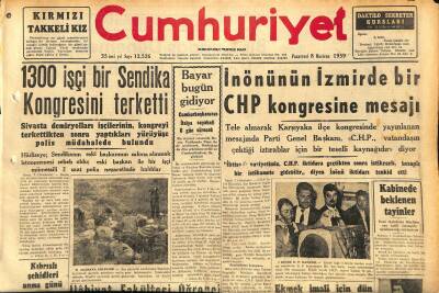 Cumhuriyet Gazetesi 8 Haziran 1959 - 1300 İşçi Bir Sendika Kongresini Terketti - Fransadaki N.A.T.O. Uçakları Çekilecek GZ120085 - 1