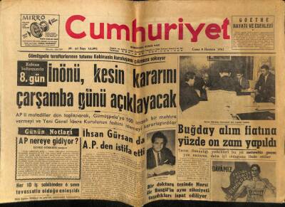 Cumhuriyet Gazetesi 8 Haziran 1962 - Gümüşpala Taraftarlarının Tutumu Kabinenin Kuruluşunu Çıkmaza Sokuyor GZ58972 - 1