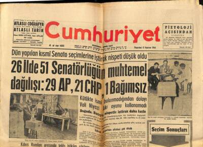 Cumhuriyet Gazetesi 8 Haziran 1964 - Nasır, Rumlara Gemi Dolusu Uçak Gönderdi, Jacqueline Kennedy, İran Şahı GZ87968 - 1