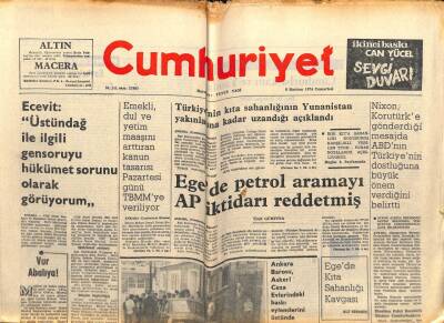 Cumhuriyet Gazetesi 8 Haziran 1974 - Egede Petrol Aramayı AP İktidarı Reddetmiş GZ103249 - 1