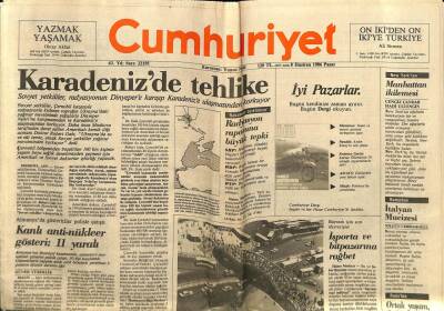 Cumhuriyet Gazetesi 8 Haziran 1986 - Karadenizde Tehlike GZ65219 - 2