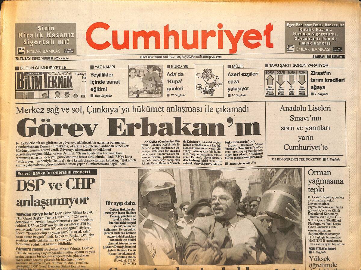 Cumhuriyet Gazetesi 8 Haziran 1997 - Şenol Güneş'e 20 Milyon - Görev Erbakan'ın GZ147843 - 1