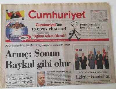 Cumhuriyet Gazetesi - 8 Haziran 2010 - Kılıçdaroğluna Arınçtan Tehdit Gibi Sözler GZ43603 - 1