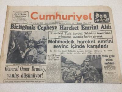 Cumhuriyet Gazetesi 8 Kasım 1950 - Birliğimiz Cepheye Hareket Emrini Aldı GZ52593 - 1