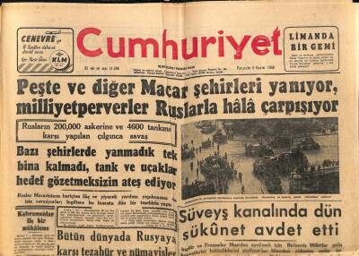 Cumhuriyet Gazetesi 8 Kasım 1956 - Peşte Ve Diğer Macar Şehirleri Yanıyor , Milliyetperverler Ruslarla Hala Çarpışıyor GZ85207 - 1