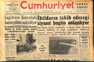 Cumhuriyet Gazetesi 8 Kasım 1957 - İngiltere Kıbrıstaki Karargâhını Naklediyor - Ganberra Geliyor GZ119699 - 1