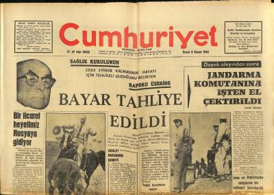 Cumhuriyet Gazetesi 8 Kasım 1964 - Cezaevinde Kalmasının Hayatı İçin Tehlikeli Olduğunu Belirten Raporu Üzerine Bayar Tahliye Edildi GZ91404 - 1