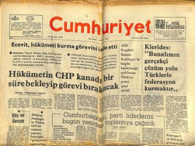 Cumhuriyet Gazetesi 8 Kasım 1974 - Klerides Bunalımın Gerçekçi Çözüm Yolu Türklerler Federasyon Kurmaktır GZ121858 - 1