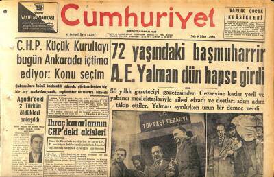 Cumhuriyet Gazetesi 8 Mart 1960 - 72 Yaşındaki Başmuharrir A.E. Yalman Dün Hapse Girdi GZ120021 - 1