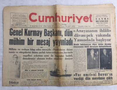 Cumhuriyet Gazetesi 8 Mart 1961 - Genel Kurmay Başkanı Dün Mühim Bir Mesaj Yayınladı - GZ19092 - 1