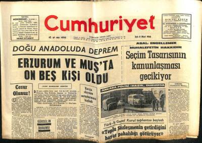 Cumhuriyet Gazetesi 8 Mart 1966 - Erzurum Ve Muşta 15 Kişi Deprem Sonuncu Öldü GZ103071 - 1