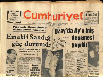Cumhuriyet Gazetesi 8 Mart 1969 - Uzayda Aya İniş Denemesi Yapıldı GZ61845 - 1