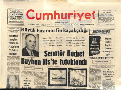 Cumhuriyet Gazetesi 8 Mart 1972 - Senatör Kudret Bayhan Niste Tutuklandı GZ87484 - 1