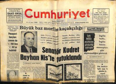 Cumhuriyet Gazetesi 8 Mart 1972 - Senatör Kudret Bayhan Tutuklandı GZ103052 - 1