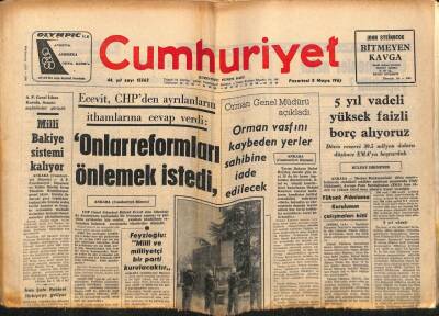 Cumhuriyet Gazetesi 8 Mayıs 1967 - Orman Genel Müd. Açıkladı Orman Vasfını Kaybeden Yerler Sahiplerine İade Edilecek GZ88140 - 1