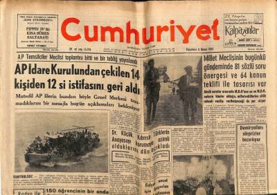 Cumhuriyet Gazetesi 8 Nisan 1963 - AP İdare Kurulundan Çekilen 14 Kişiden 12si İstifasını Geri Aldı GZ70055 - 1