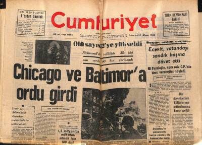 Cumhuriyet Gazetesi 8 Nisan 1968 - Chicago Ve Batimora Ordu Girdi GZ84984 - 1