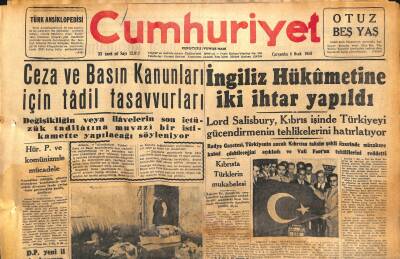Cumhuriyet Gazetesi 8 Ocak 1958 - İngiliz Hükümetine İki İhtar Yapıldı - Kıbrısta Türklerin Mukabelesi GZ120391 - 1