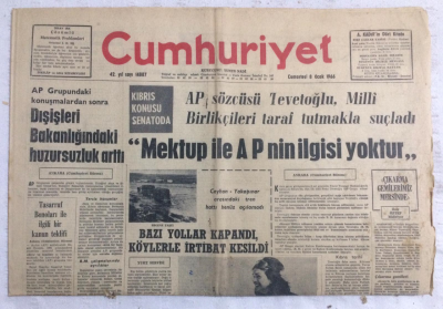 Cumhuriyet Gazetesi 8 Ocak 1966 - Dışişleri Bakanlığındaki Huzursuzluk Arttı - GZ19231 - 1