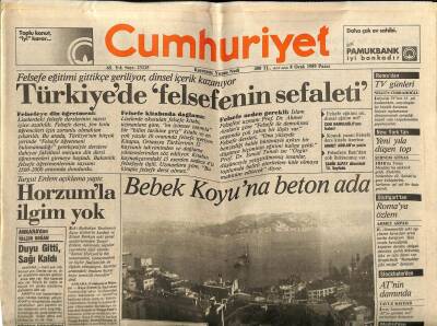 Cumhuriyet Gazetesi 8 Ocak 1989 - Bebek Koyuna Beton Ada GZ62245 - 2