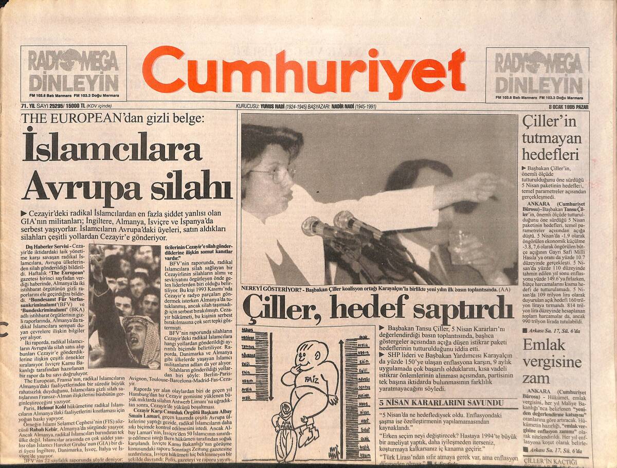 Cumhuriyet Gazetesi 8 Ocak 1995 - Yılmaz Güney'in Dökümanter Filmi Hazırlanıyor - İslamcılara Avrupa Silahı GZ160252 - 1