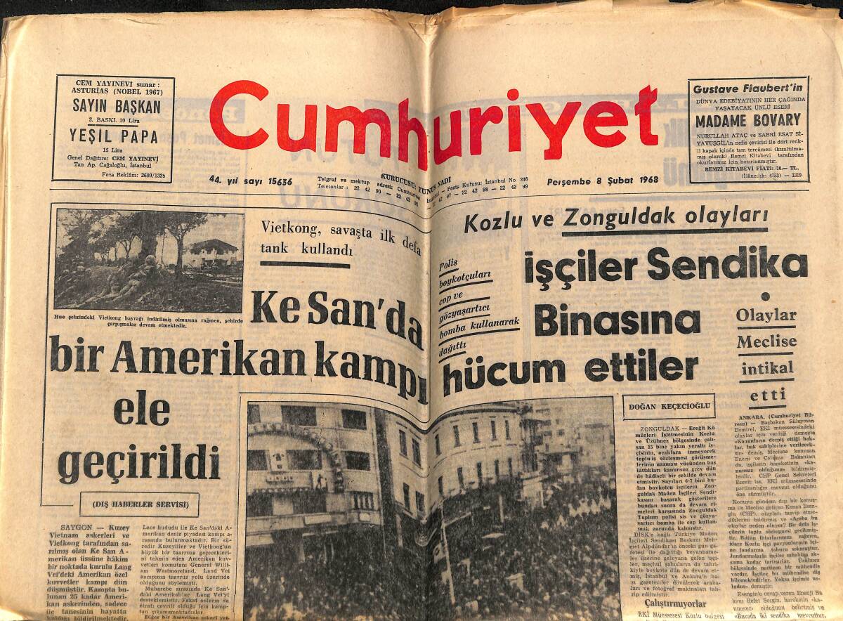 Cumhuriyet Gazetesi 8 Şubat 1968 - Belçika Hükümeti İstifa Etti - Vietkong , Savaşta İlk Defa Tank Kullandı GZ148739 - 1