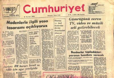 Cumhuriyet Gazetesi 8 Şubat 1982 - Madenlerle İlgili Yasa Tasarısını Açıklıyoruz - Sinema Ve Özel Tiyatrolar Devlet Denetimine Alınıyor GZ119414 - 1