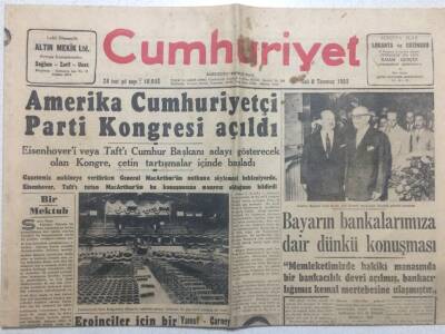 Cumhuriyet Gazetesi 8 Temmuz 1952 - Amerika Cumhuriyetçi Parti Kongresi Açıldı GZ52482 - 1