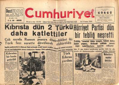 Cumhuriyet Gazetesi 8 Temmuz 1958 - Tekel , Filtreli Sigara Yapacak - Kıbrısta Dün 2 Türkü Daha Katlettiler GZ98002 - 1