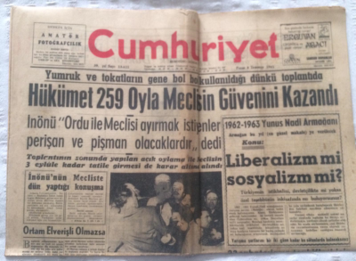 Cumhuriyet Gazetesi 8 Temmuz 1962 - Hükumet 259 Oyla Meclisin Güvenini Kazandı - GZ19417 - 1