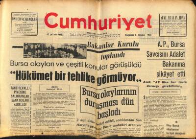 Cumhuriyet Gazetesi 8 Temmuz 1965 - Bursa Olaylarının Duruşması Dün Başlandı GZ59210 - 1