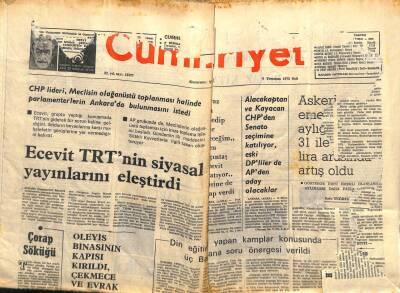 Cumhuriyet Gazetesi 8 Temmuz 1975 - Ecevit TRTnin Siyasal Yayınlarını Eleştirdi GZ103116 - 2