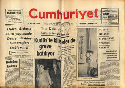 Cumhuriyet Gazetesi 9 Ağustos 1967 - Kudüste Kiliseler de Greve Katılıyor GZ90057 - 1