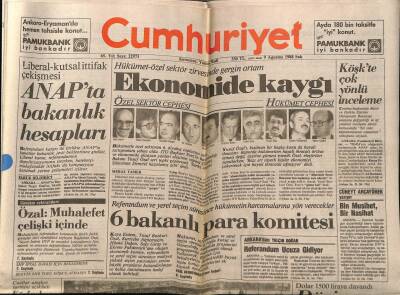 Cumhuriyet Gazetesi 9 Ağustos 1988 - ANAPta Bakanlık Hesapları GZ75983 - 1