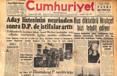 Cumhuriyet Gazetesi 9 Ekim 1957 - Rus Diktatörü Hrutçef Bizi Tehdit Ediyor GZ119665 - 1
