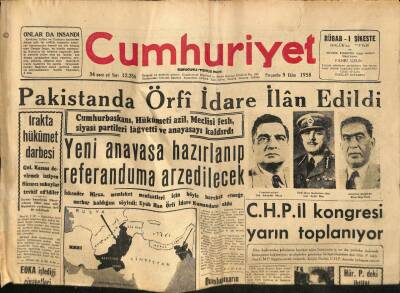 Cumhuriyet Gazetesi 9 Ekim 1958 - Pakistanda Örfi İdare İlan Edildi - Gazete Kağıdı Serbest İthal Edilecek GZ93468 - 1