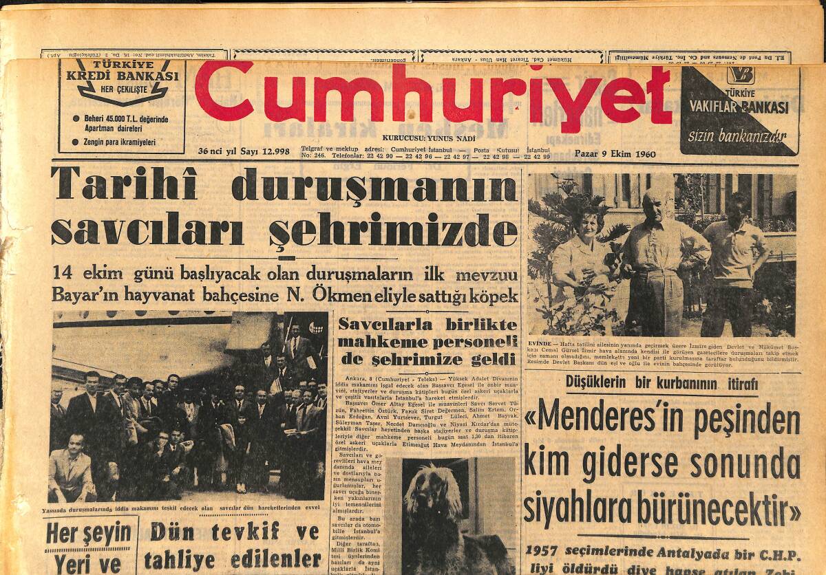 Cumhuriyet Gazetesi 9 Ekim 1960 - Düşüklerin Bir Kurbanının İtirafı: Menderes'in Peşinden Kim Giderse Sonunda Siyahlara Bürünecektir GZ152551 - 1