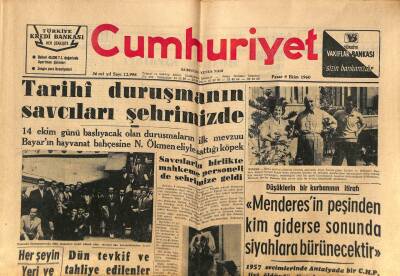 Cumhuriyet Gazetesi 9 Ekim 1960 - Tarihi Duruşmanın Savcıları Şehrimizde GZ81206 - 1