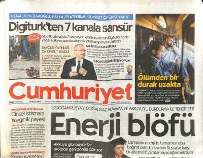 Cumhuriyet Gazetesi 9 Ekim 2015 - Erdoğan Rusyayı Doğalgaz Almama Ve Akkuyuyu Durdurma İle Tehdit Etti GZ94489 - 1