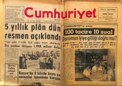 Cumhuriyet Gazetesi 9 Eylül 1962 - 5 Yıllık Plan Dün Resmen Açıklandı GZ103444 - 1