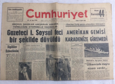 Cumhuriyet Gazetesi 9 Eylül 1966 - Amerikan Gemisi Karadenize Giremedi - GZ19153 - 1