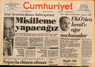Cumhuriyet Gazetesi 9 Eylül 1986 - Pinochetye Suikast - FKÖden İsraile Ağır Suçlamalar GZ125960 - 1