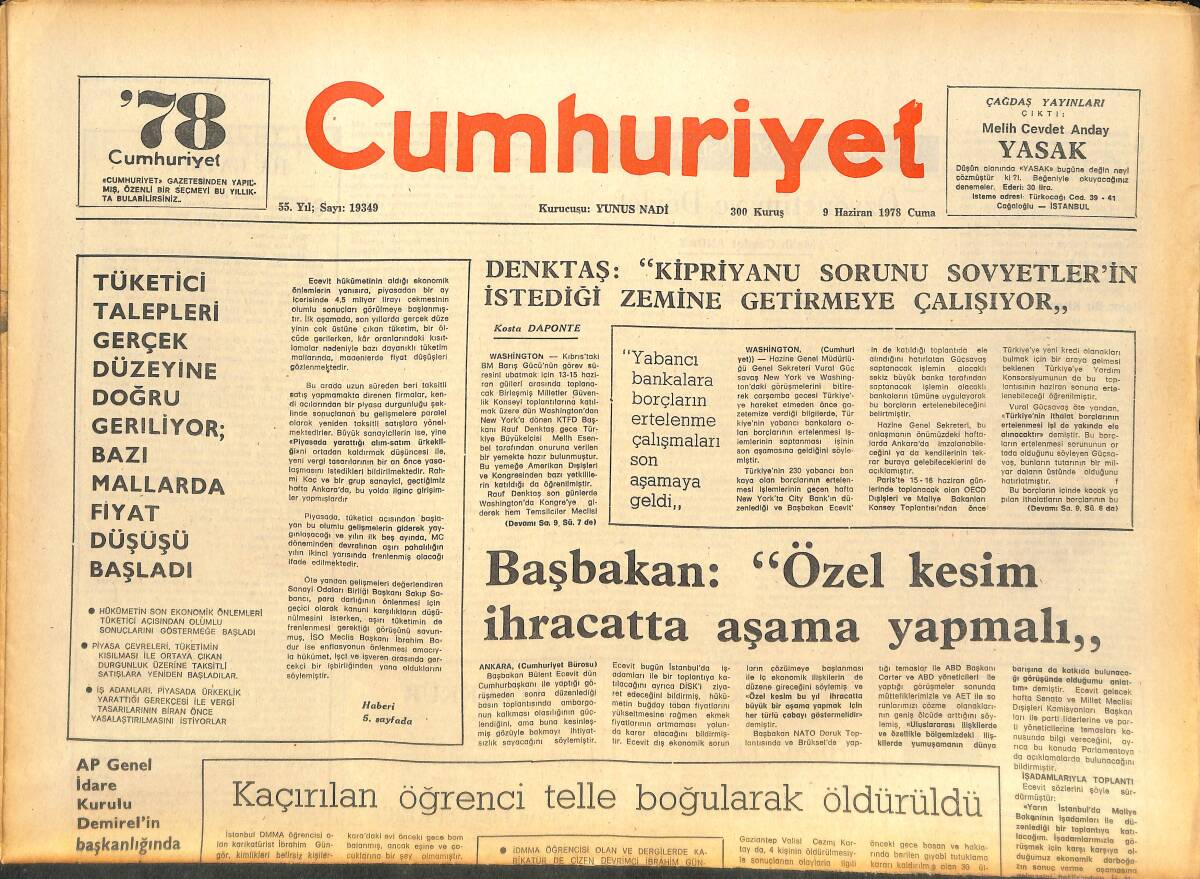 Cumhuriyet Gazetesi 9 Haziran 1978 - Batılıların Zaire'ye Müdahalesi ABD İle Sovyetlerin İlişkilerinde Gerginliğe Yol Açtı GZ142768 - 1