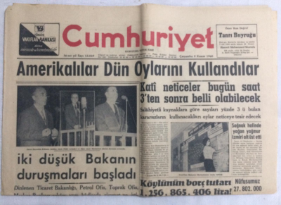 Cumhuriyet Gazetesi 9 Kasım 1960 - Nüfusumuz 27.802..000 - GZ19080 - 1