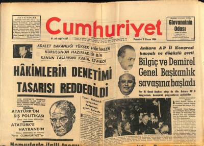 Cumhuriyet Gazetesi 9 Kasım 1964 - Bilgiç Ve Demirel Genel Başkanlık Savaşına Başladı GZ88113 - 1