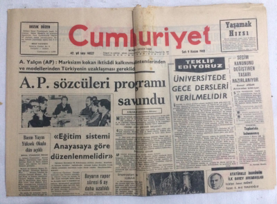 Cumhuriyet Gazetesi 9 Kasım 1965 - Demirel Rus Elçiliğindeki Davete Gitmedi - GZ19136 - 1