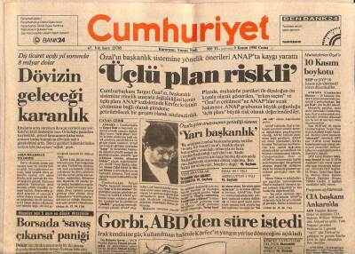 Cumhuriyet Gazetesi 9 Kasım 1990 - Özalın Başkanlık Sistemine Yönelik Önerileri ANAPta Kaygı Yarattı GZ87509 - 1