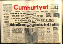 Cumhuriyet Gazetesi 9 Mart 1966 - Orhan Kemal Ve İki Arkadaşı Tevkif Edildi GZ103070 - 2